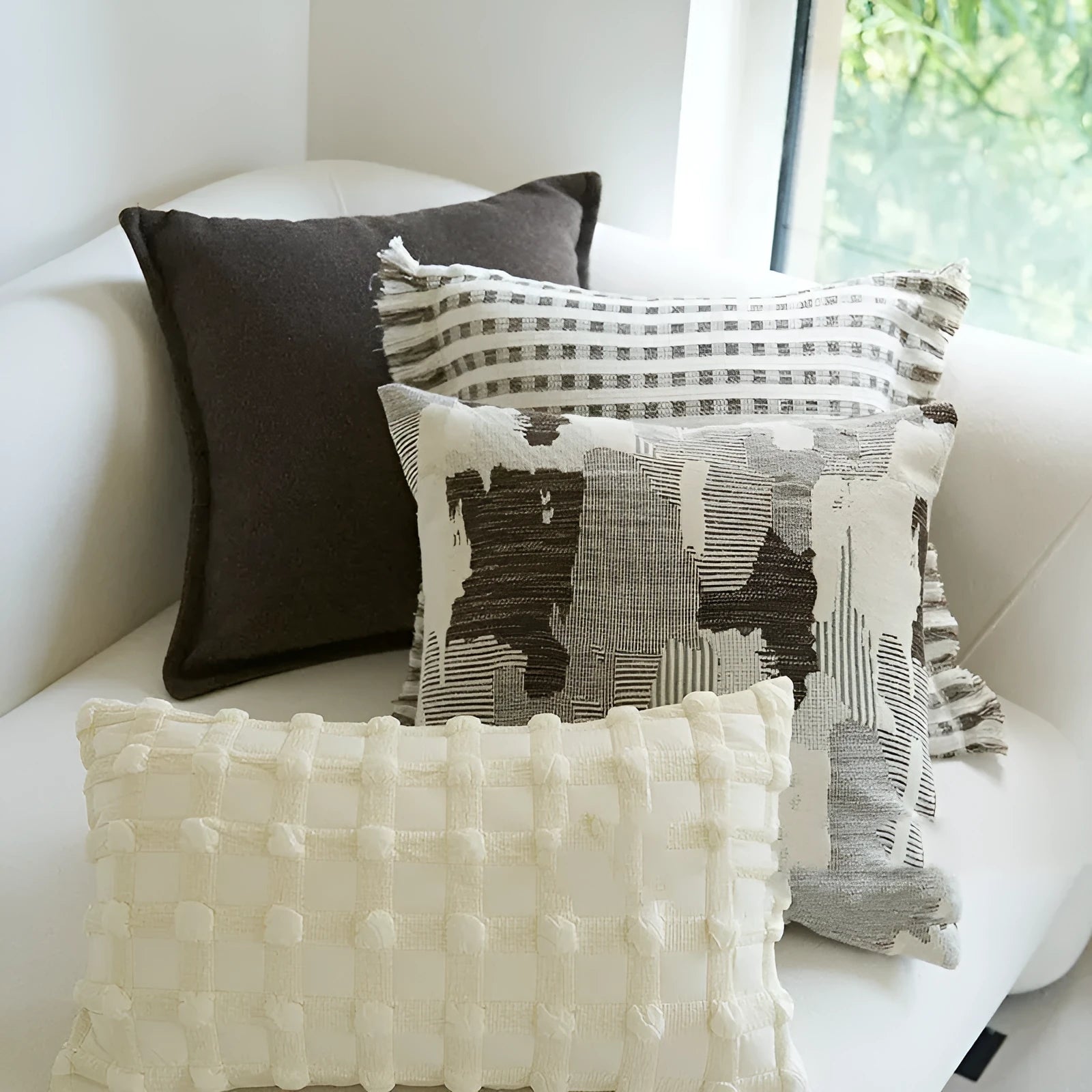 Coffee brown Chinese classical style decorative pillow cushion with stripe pattern in 45x45cm size