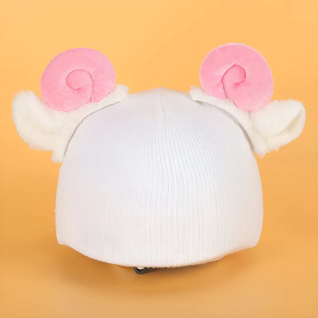 Cute cartoon helmet hat cover made of plush fabric with ear decorations in size M for cosplay.