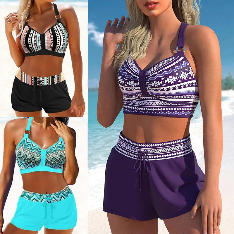 Women's two-piece swimsuit bikini in print colour with separate top and bottom