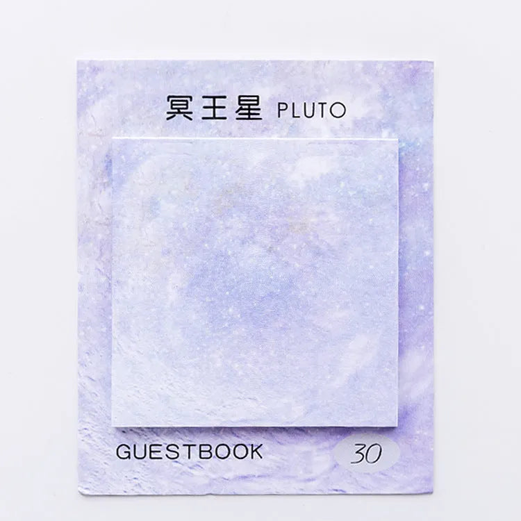 Square planet-themed sticky notes notepad with oil painting designs measuring 7.3cm