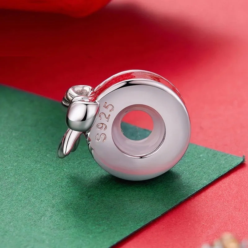 Red bow 925 silver spacer bead, 1.0cm by 0.8cm with 0.45cm aperture for DIY jewellery making