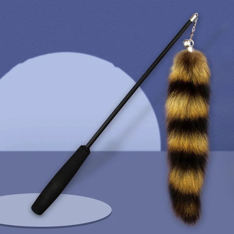 Black cat toy wand with elastic string measuring 42cm for interactive indoor feline play