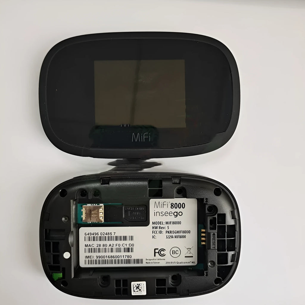 Black 4G wireless router with portable battery and cable included for mobile internet access