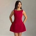 Slim-fitting backless sleeveless summer dress with high waist and short skirt