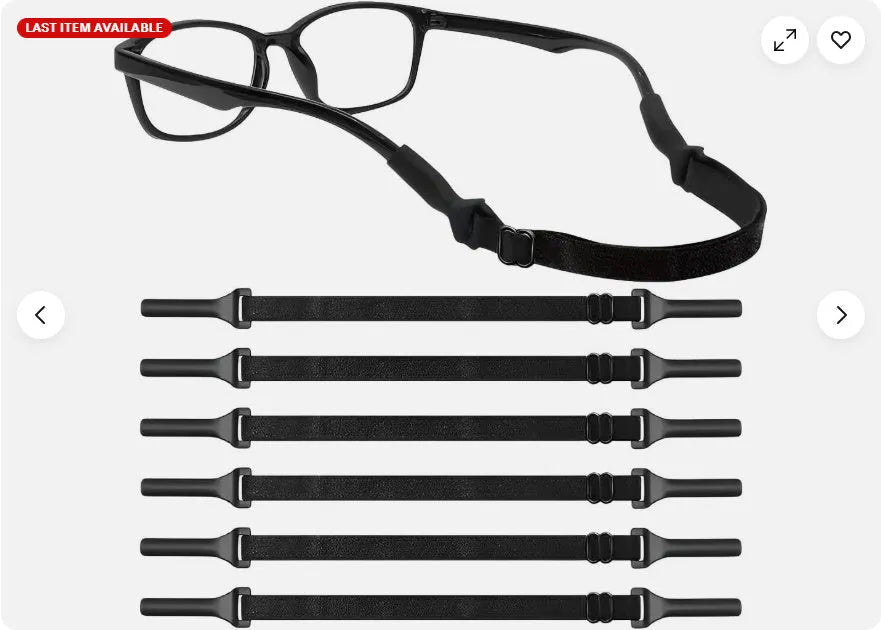 Black adjustable glasses cord strap with silicone earpieces for securing eyewear