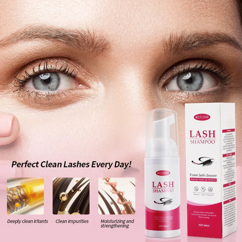 60ml bottle of lash shampoo mousse eyelash cleaning solution measuring 3.7cm x 13.5cm