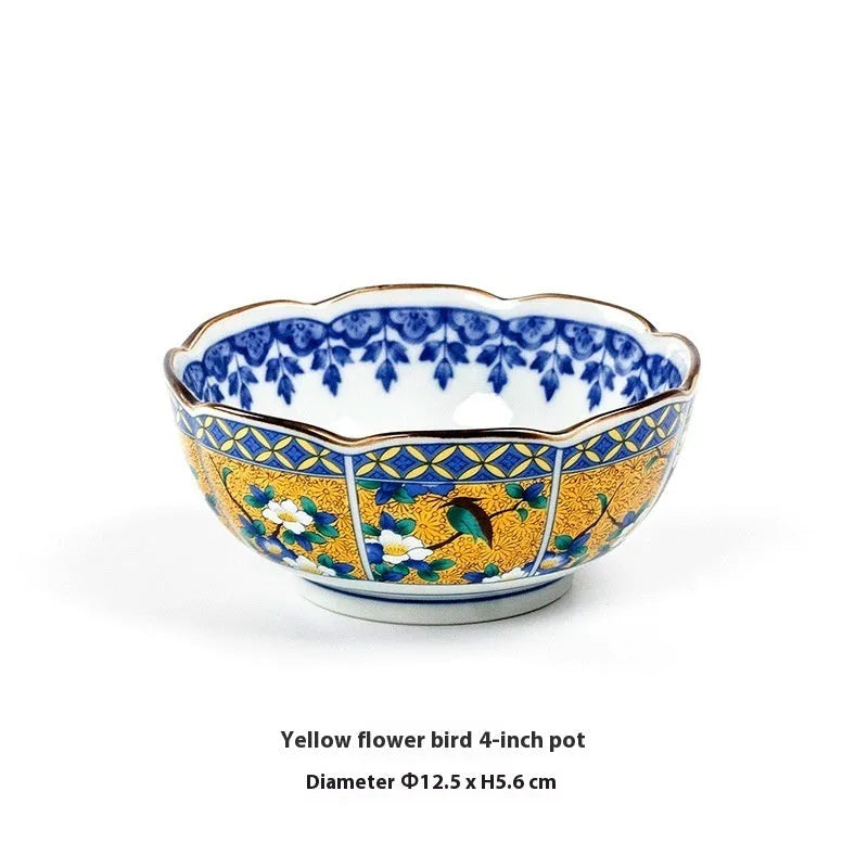 Japanese style retro ceramic 4-inch bowls with floral patterns