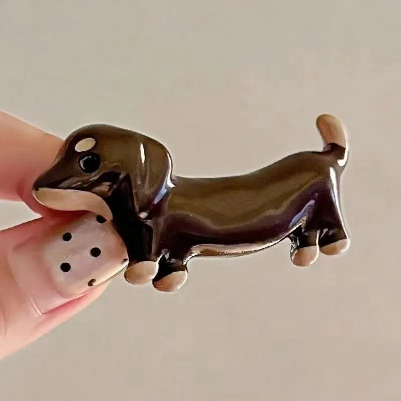 Dachshund dog shaped hair clips with electroplated finish, delicate loose design