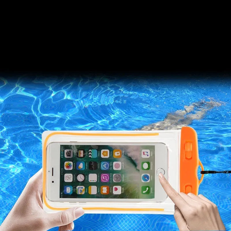 Universal waterproof luminous touch screen phone case in eight colour options for outdoor sports
