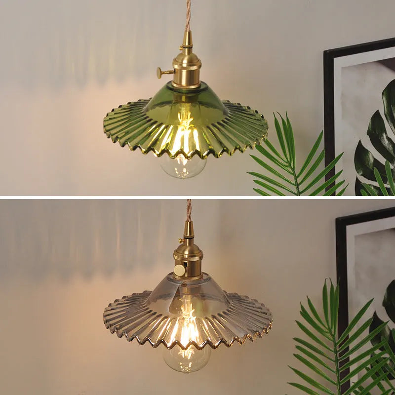 Copper retro wall lamp with lotus-shaped glass shade in six colour options