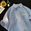 Loose plus size casual half sleeve striped shirt in blue or green colours