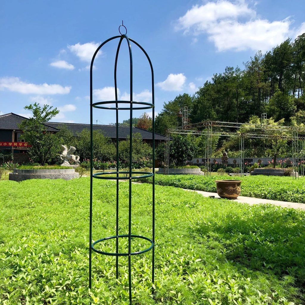 Dark green iron plant climbing frame with lattice design measuring 188cm tall