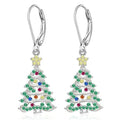 Women's copper Christmas tree earrings with star shape and white gold colour finish