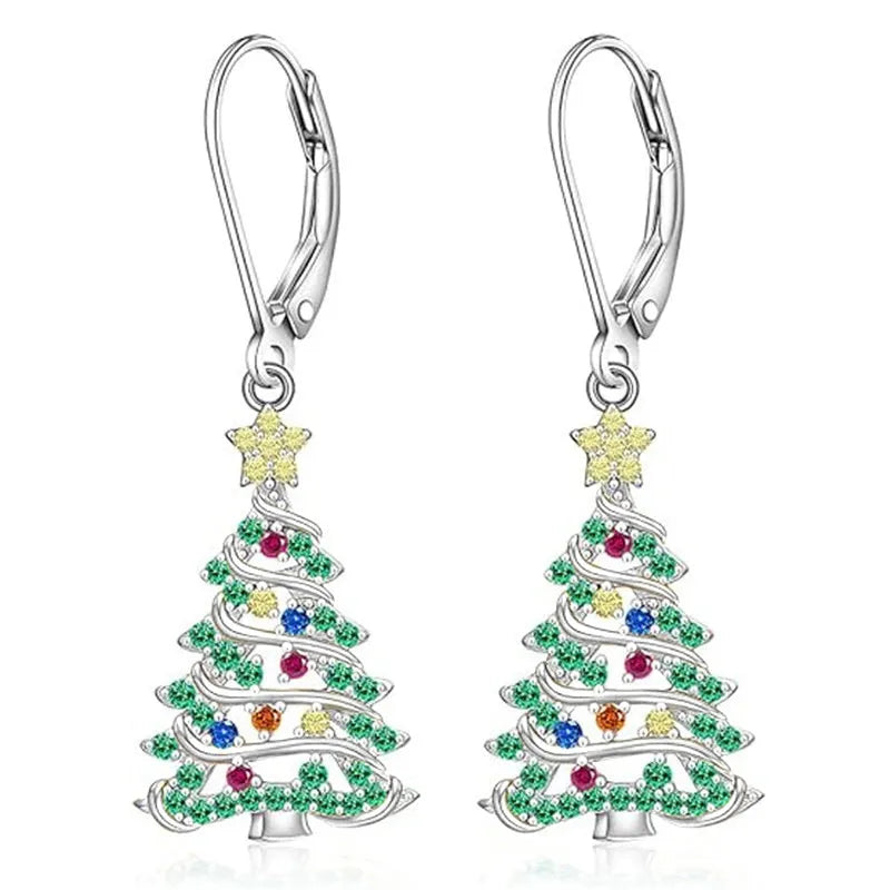Women's copper Christmas tree earrings with star shape and white gold colour finish