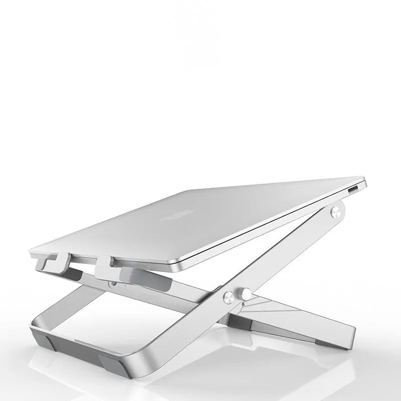 Folding aluminium alloy laptop stand in silver grey, adjustable for 11-18 inch laptops and tablets