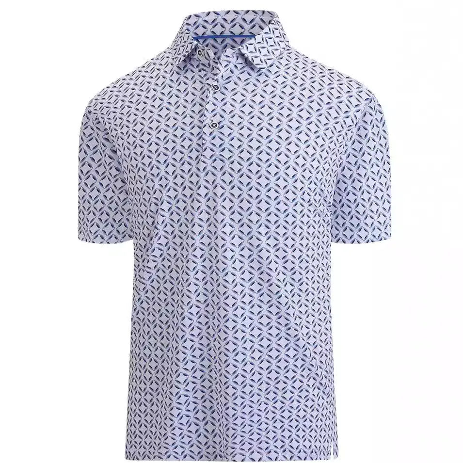 Men's Japanese retro pattern short sleeve t-shirt in polyester mesh fabric with zipper decoration detail