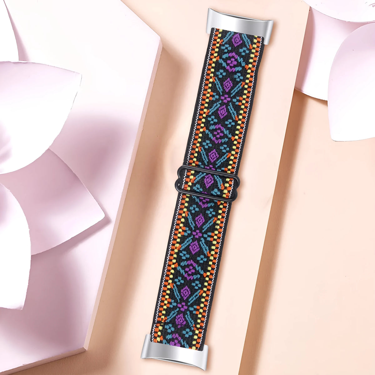 Fitbit Charge 6 adjustable elastic watch strap with printed pattern in various colour options