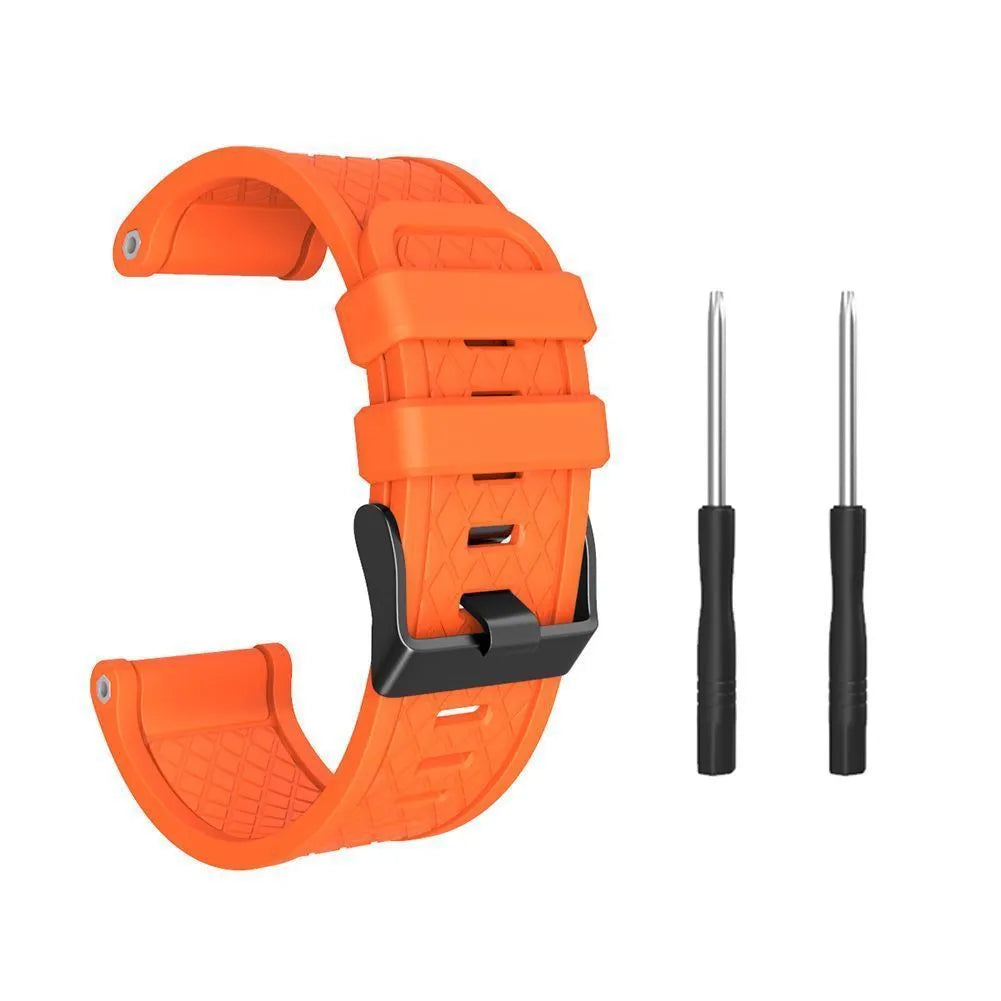 Jiaming 26mm silicone sports watch strap with stainless steel buckle in multiple colour options.