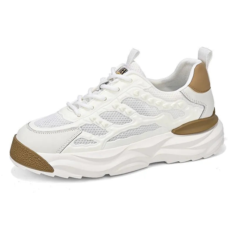 Men's solid colour breathable mesh trainers in black or white with round toe