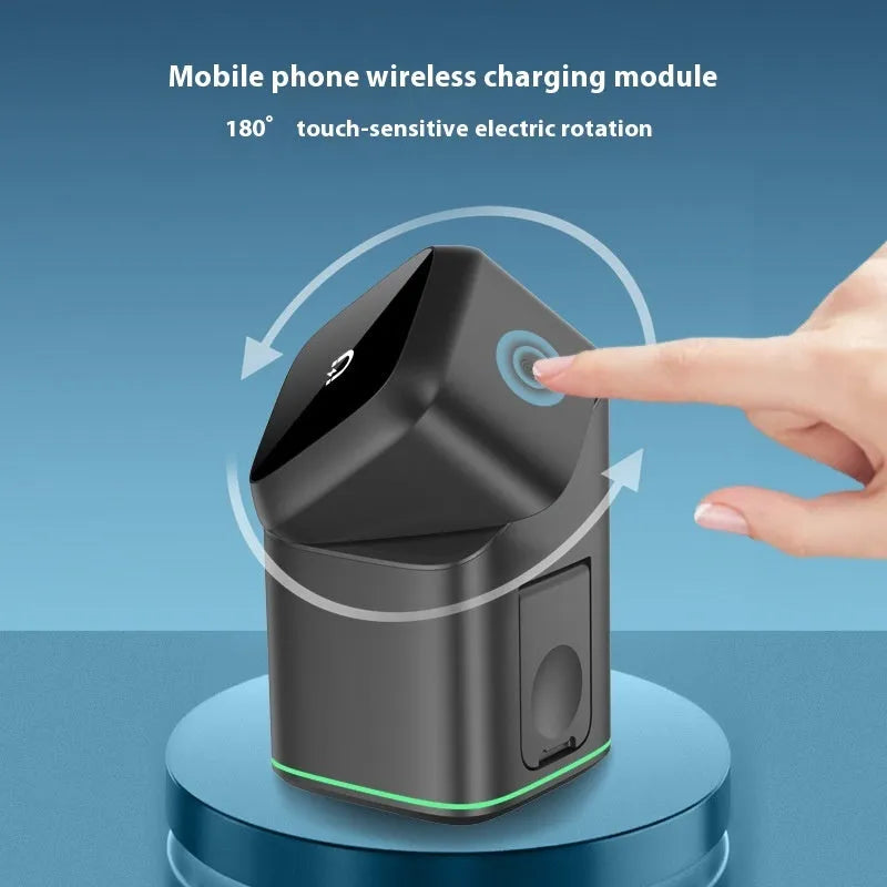 Black and silver magnetic wireless charging stand with 180 degree rotation and Type-C cable for mobile phones