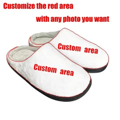 Pair of printed cotton flannel slippers with a soft TPR sole on a wooden floor.
