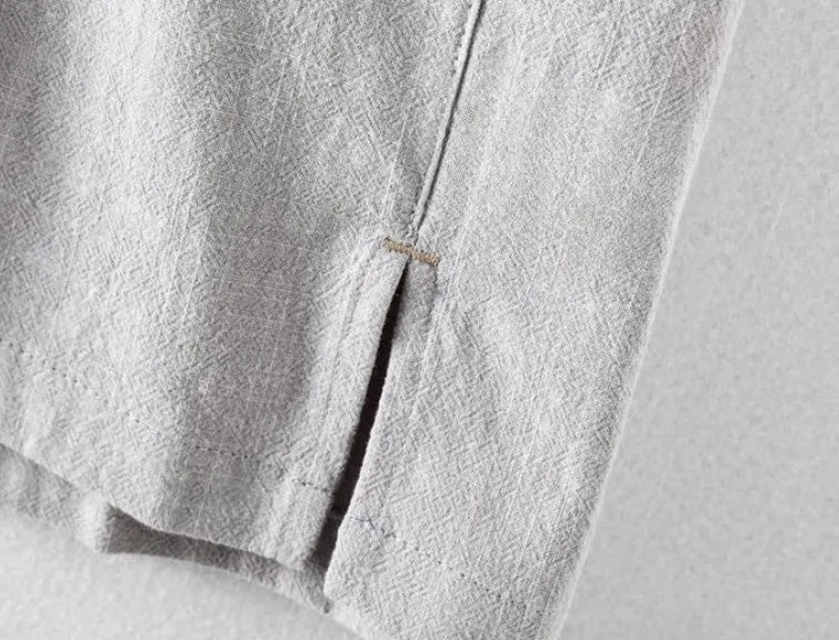 Men's loose fit cotton linen shirt in beige, light grey, navy blue, or sky blue colour options