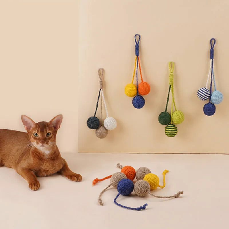 Multi-colour cat toy teaser stick set with bite-resistant catnip balls and a self-play kitten pet toy.