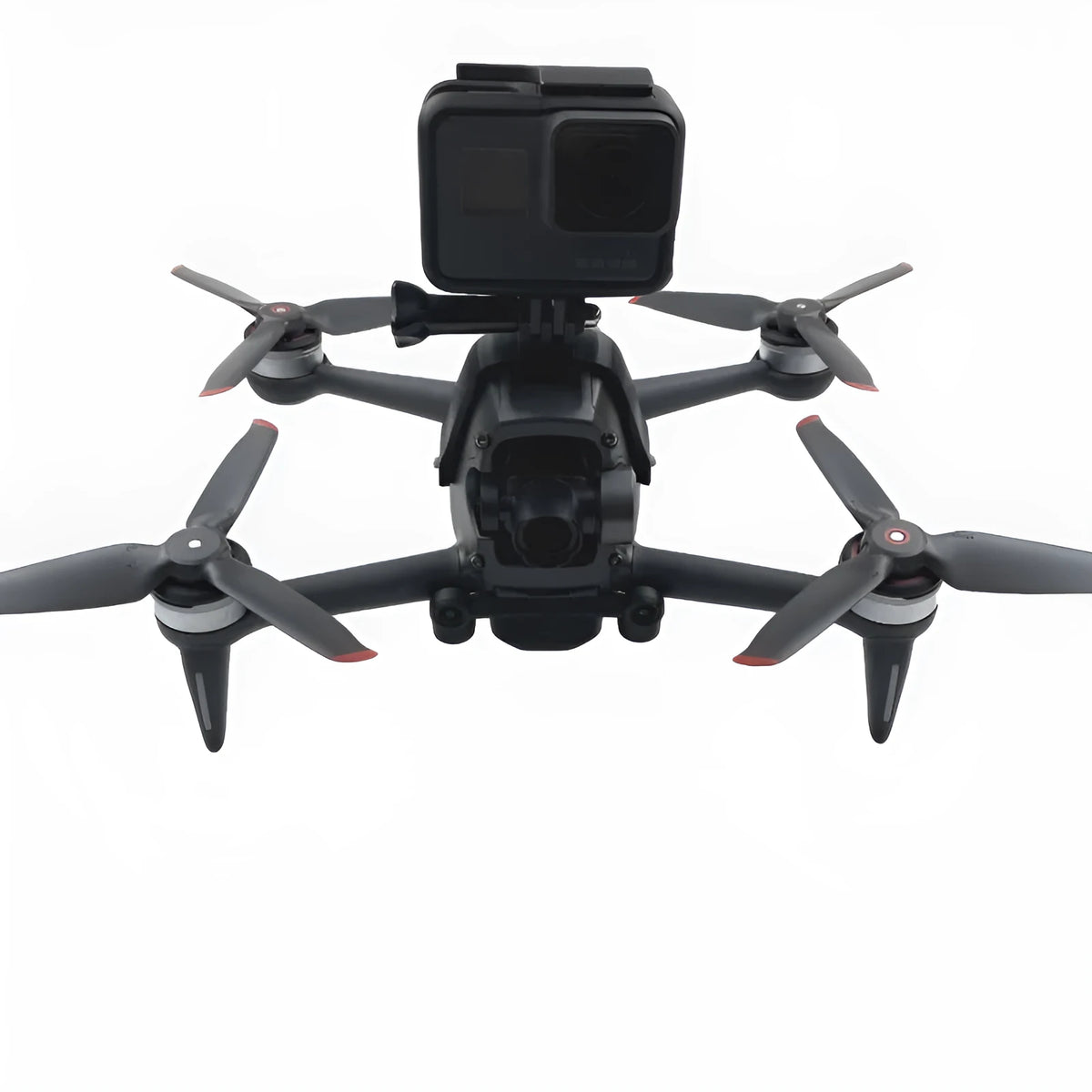 3D-printed GoPro expansion bracket with sponge layer for FPV drone camera mounting.