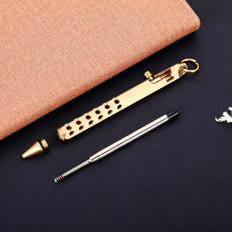 Solid brass hexagonal bolt roller pen showing its 6-angle design and 13cm length.