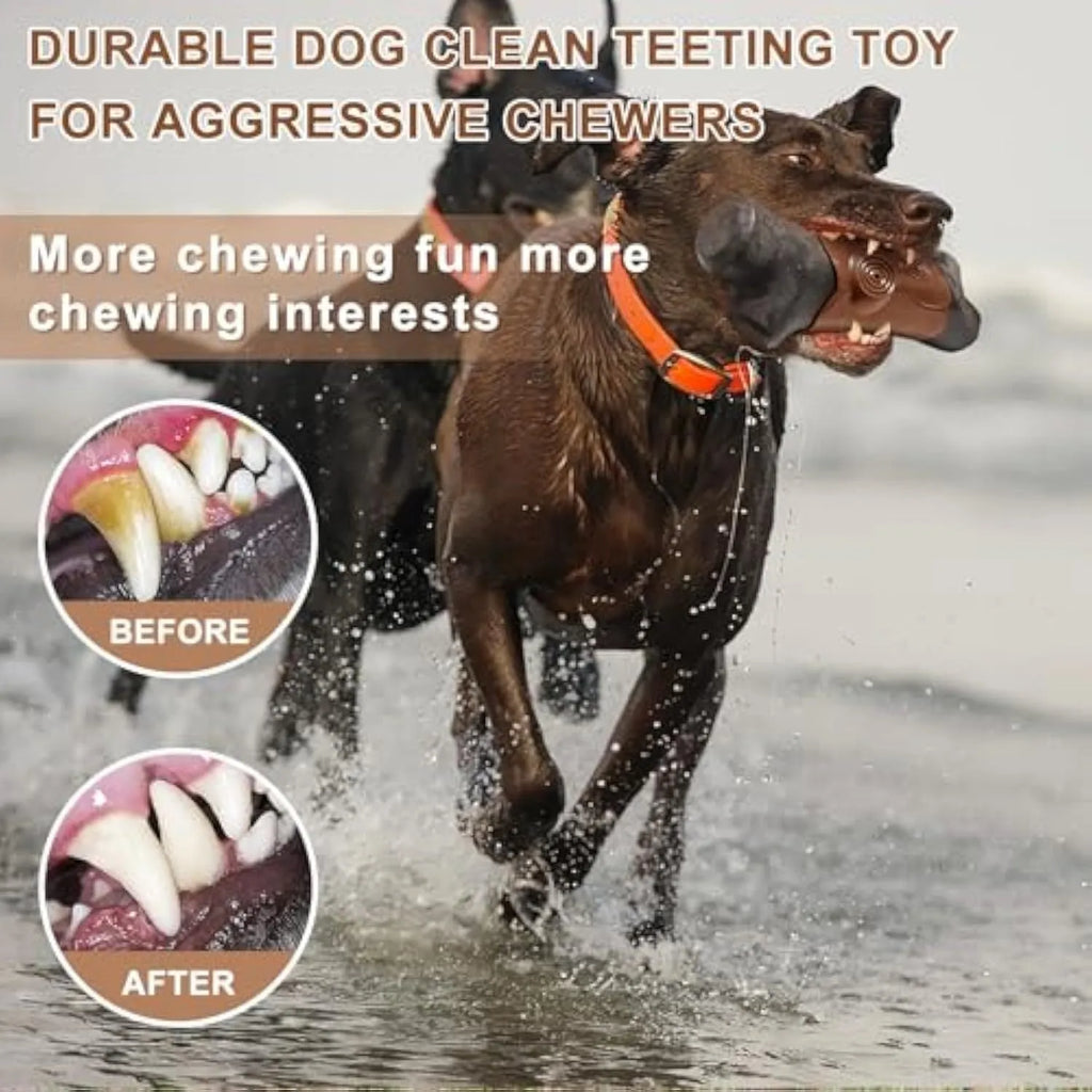 Large brown branch-shaped dog chew toy with a bacon flavour and squeaker for aggressive chewers.