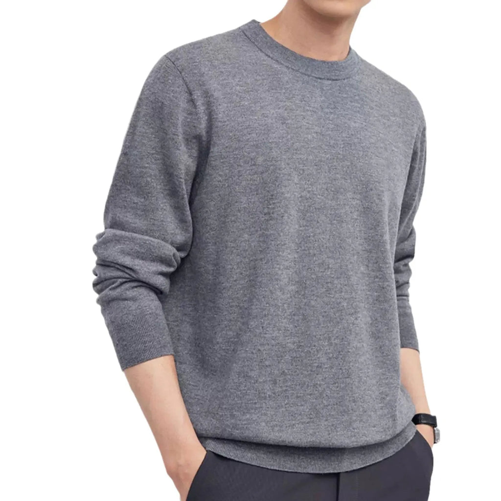 Men's regular fit pullover sweater in standard wool, shown in light grey colour.
