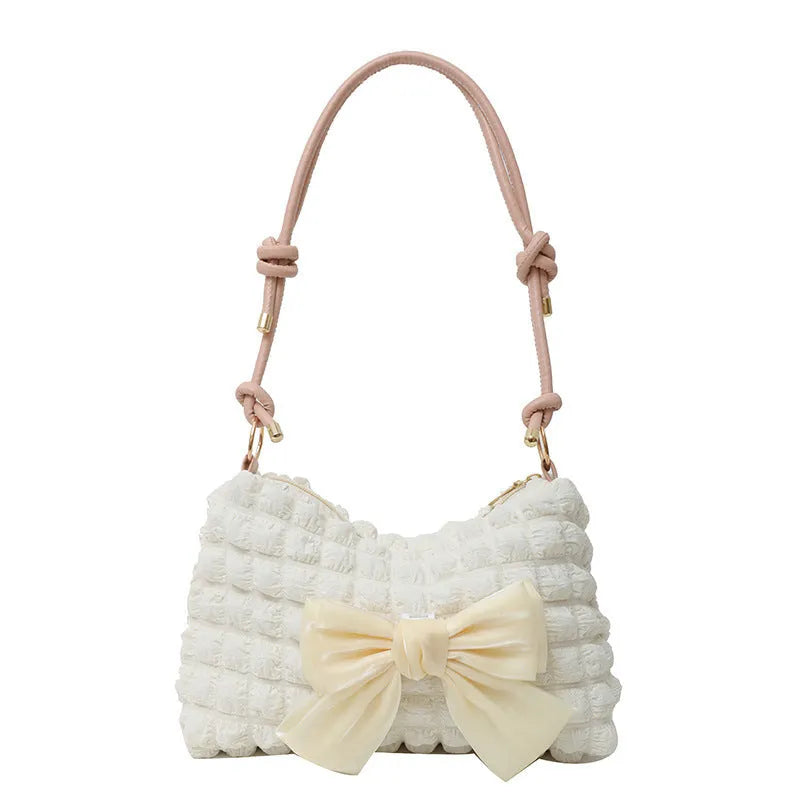 Women's canvas single shoulder handbag in horizontal square shape with sandwich pocket
