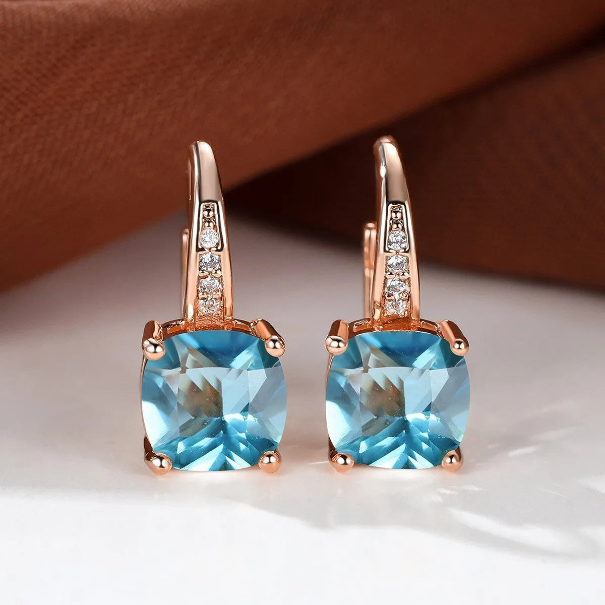 Square zircon geometric ear hooks with Korean fashion design in multiple colour options
