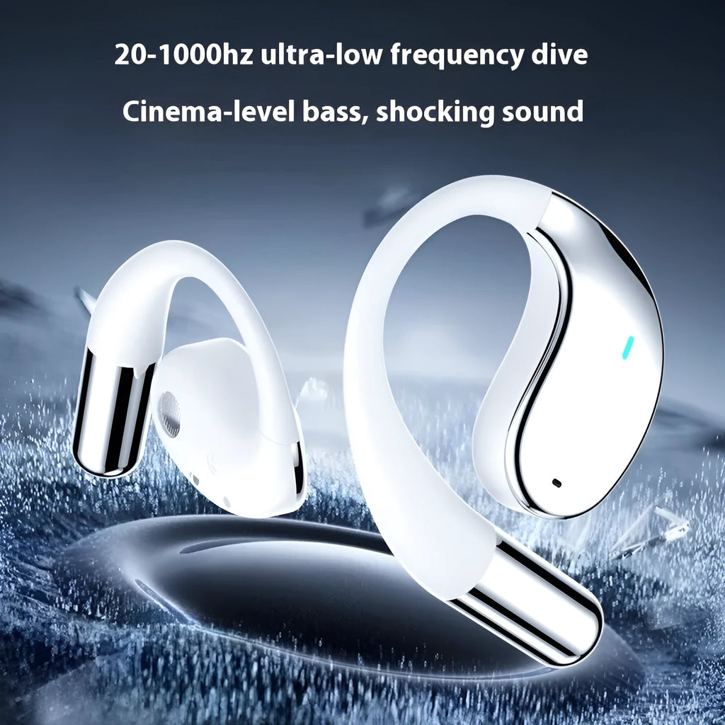 Sports Bluetooth earphones with hanging ear design and digital display screen in black colour