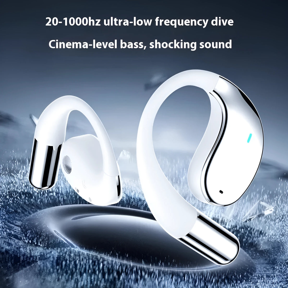 Sports Bluetooth earphones with hanging ear design and digital display screen in black colour