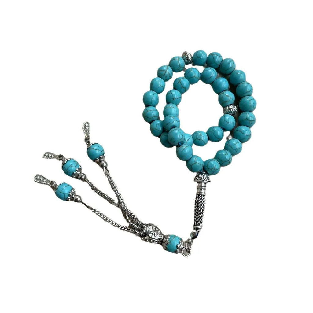 Sky blue Muslim prayer bracelet with 8mm genuine stone beads for dhikr counting