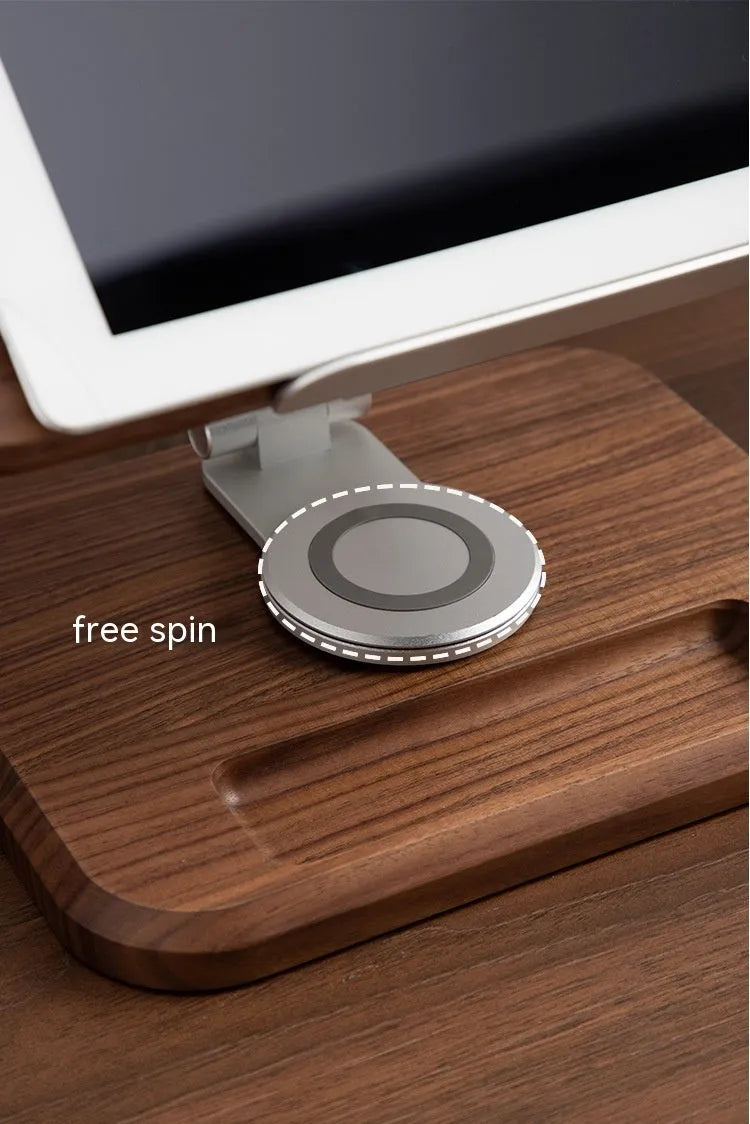 Solid wood reading rack in walnut colour with adjustable rotating mechanism holding a book