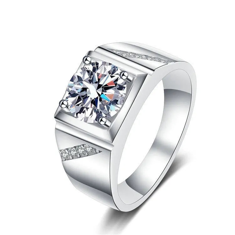 Men's large square diamond ring with an adjustable band in a gold colour finish.