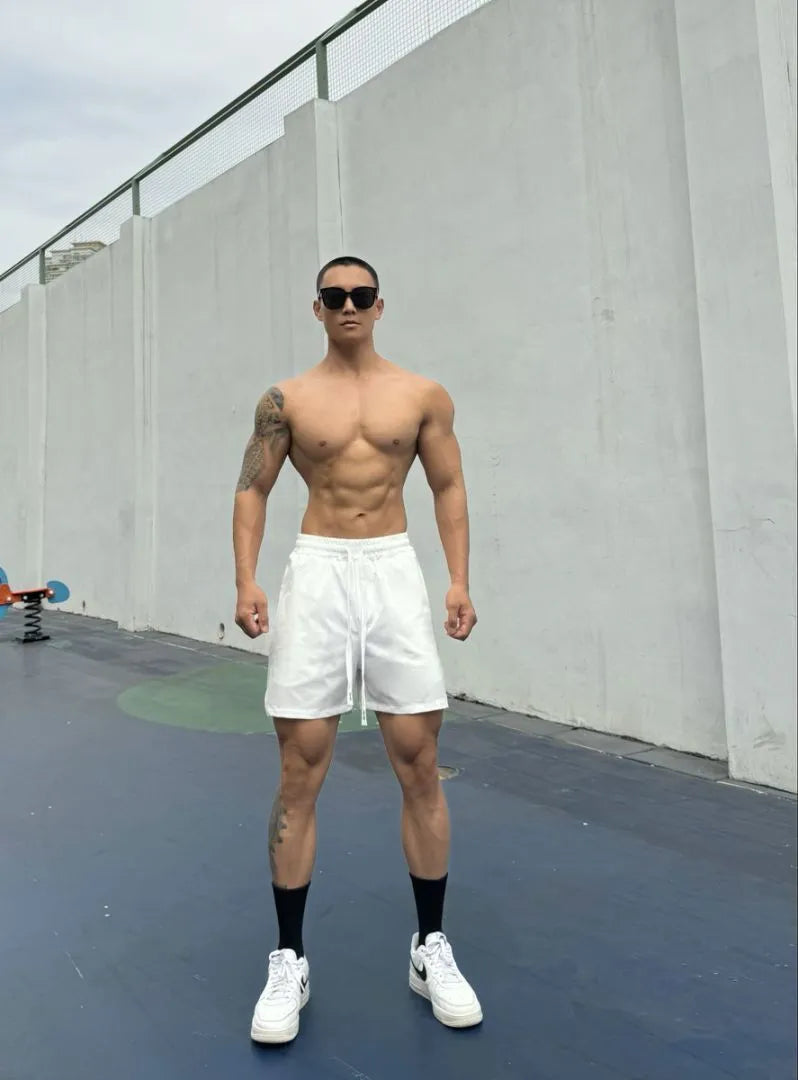 Men's ice silk quick-drying double-layer casual shorts in nylon fabric