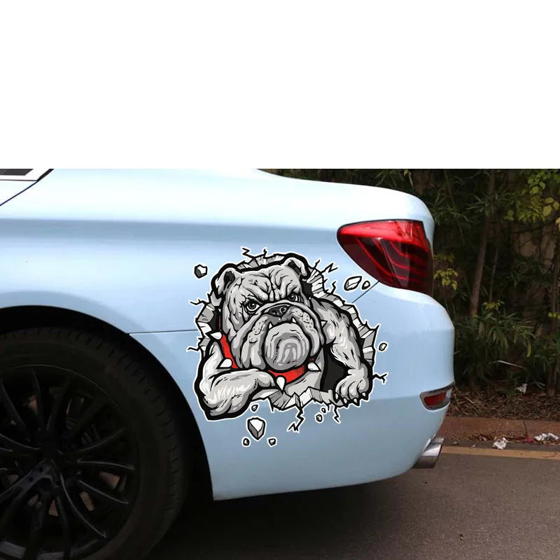 Square grey dog pattern paper sticker for motorcycle customisation, 17cm x 17cm.