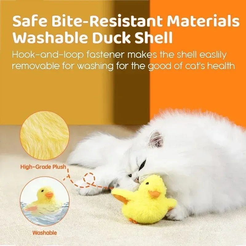 Yellow flapping duck cat toy with plush material and USB charging cable