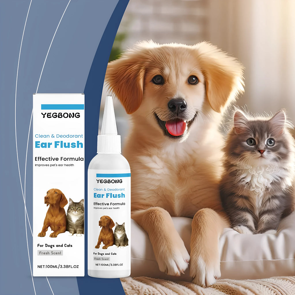 100ml bottle of pet ear cleaner solution for cats and dogs for gentle earwax removal