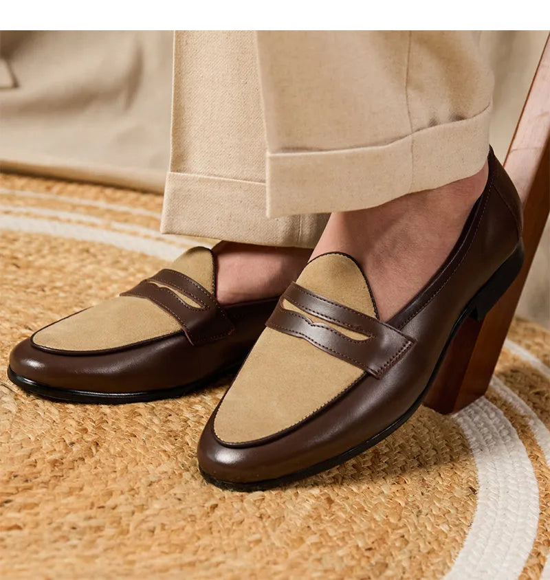 Coffee grey Belgian loafers with suede leather and slip-on design