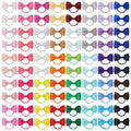 80 multi-coloured baby hair ties with grosgrain ribbon bows for infants and toddlers