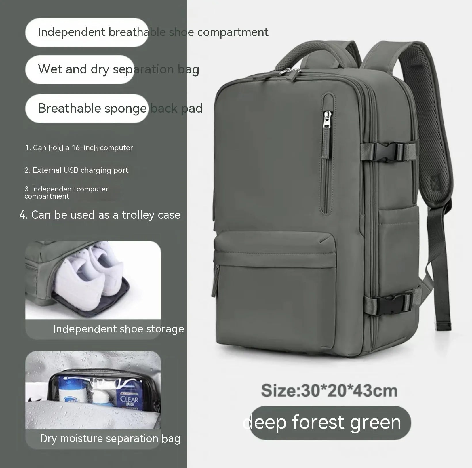 Large capacity waterproof mummy backpack in nylon available in multiple colours including black, mint green, pink, and light blue