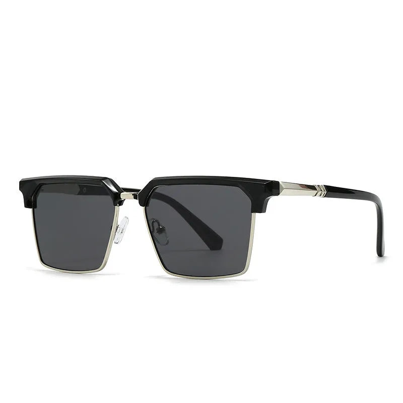 Men's square frame sunglasses with box-style design showing six colour variations