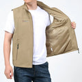 Man wearing striped quick-drying waterproof casual vest with patch pockets and hood