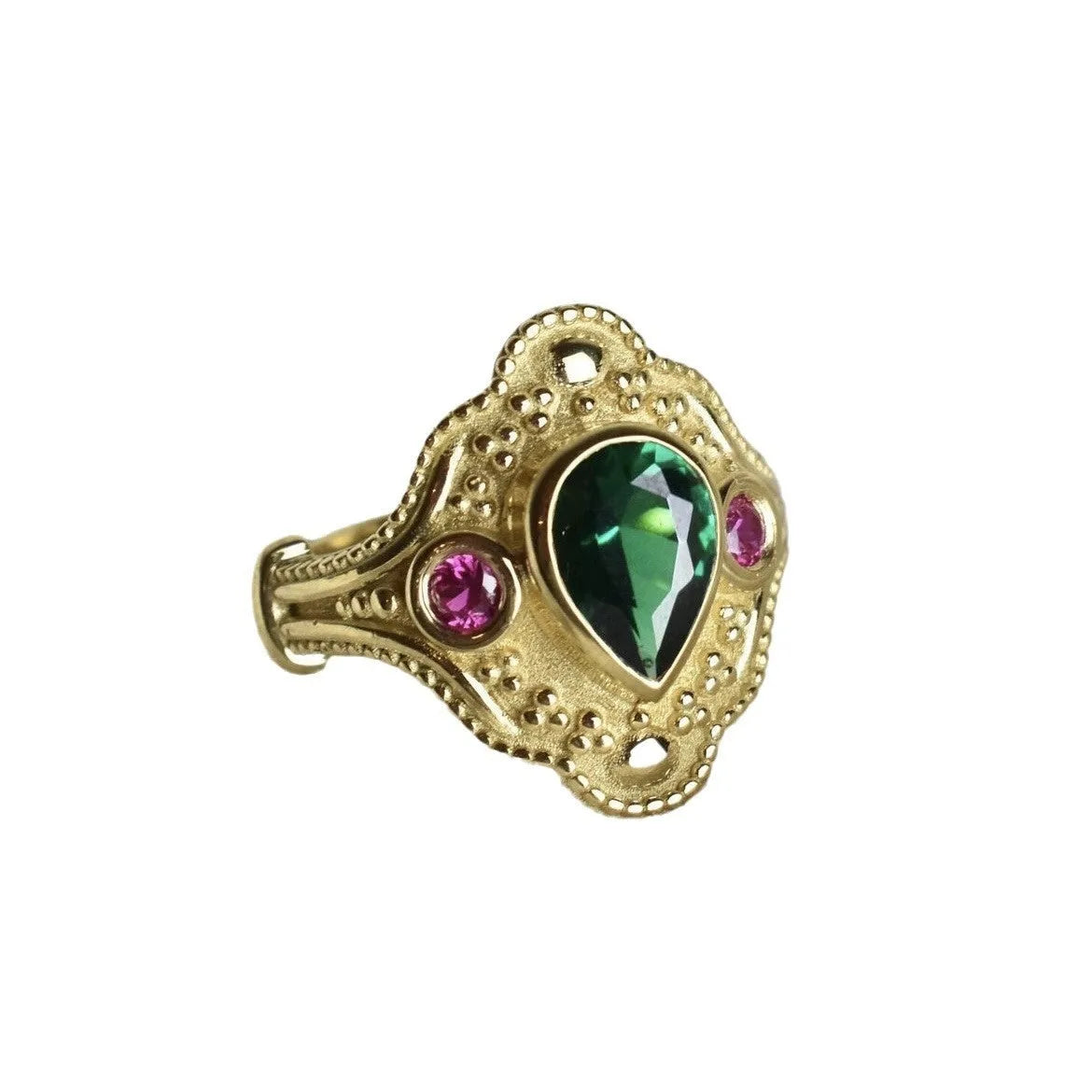 Gold-plated geometric women's ring with electroplated alloy construction in golden lvzuan colour