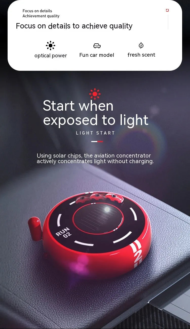 Round solar car perfume diffuser with USB charging port in black colour