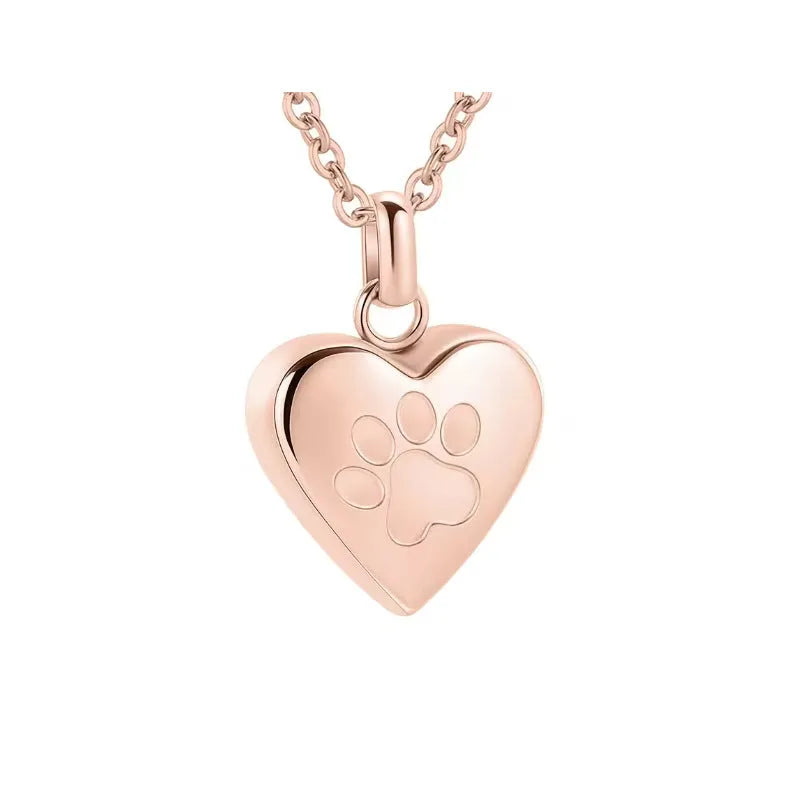 Openable titanium steel heart pendant necklace with engraved paw print for ashes.